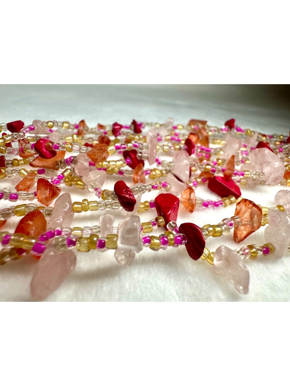 Vintage Handmade Multi-Strand Gemstone Crystal Beaded Bracelet 8” Long